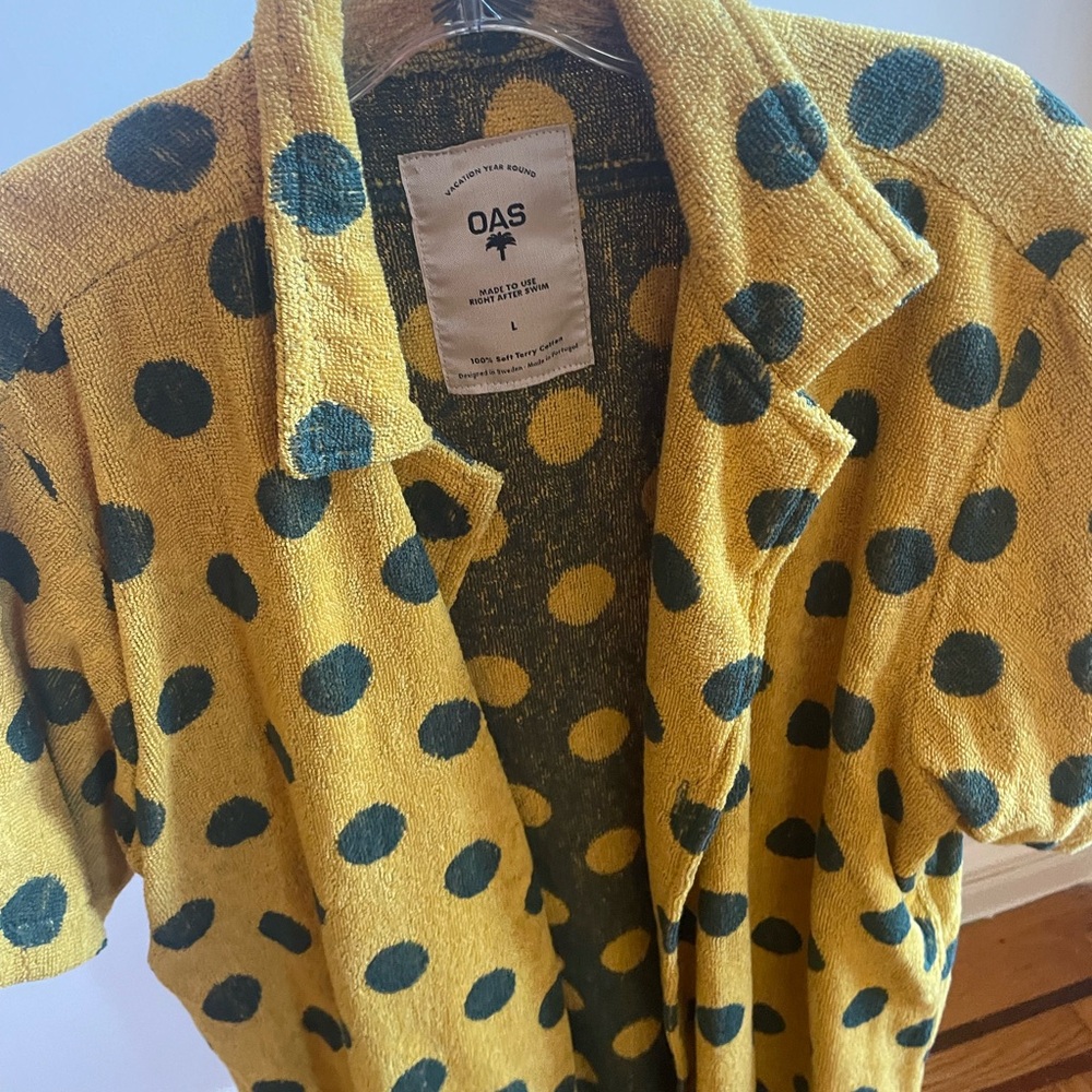 OAS Vibrant Yellow and Green Terry Cloth Short Sleeve Shirt